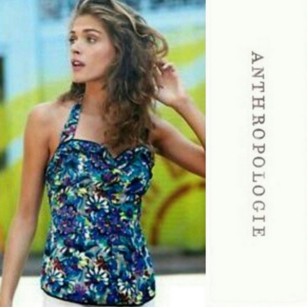 Odile Anthropologie Pop of Posies Bright Neon Daisy Print Halter Sz 6